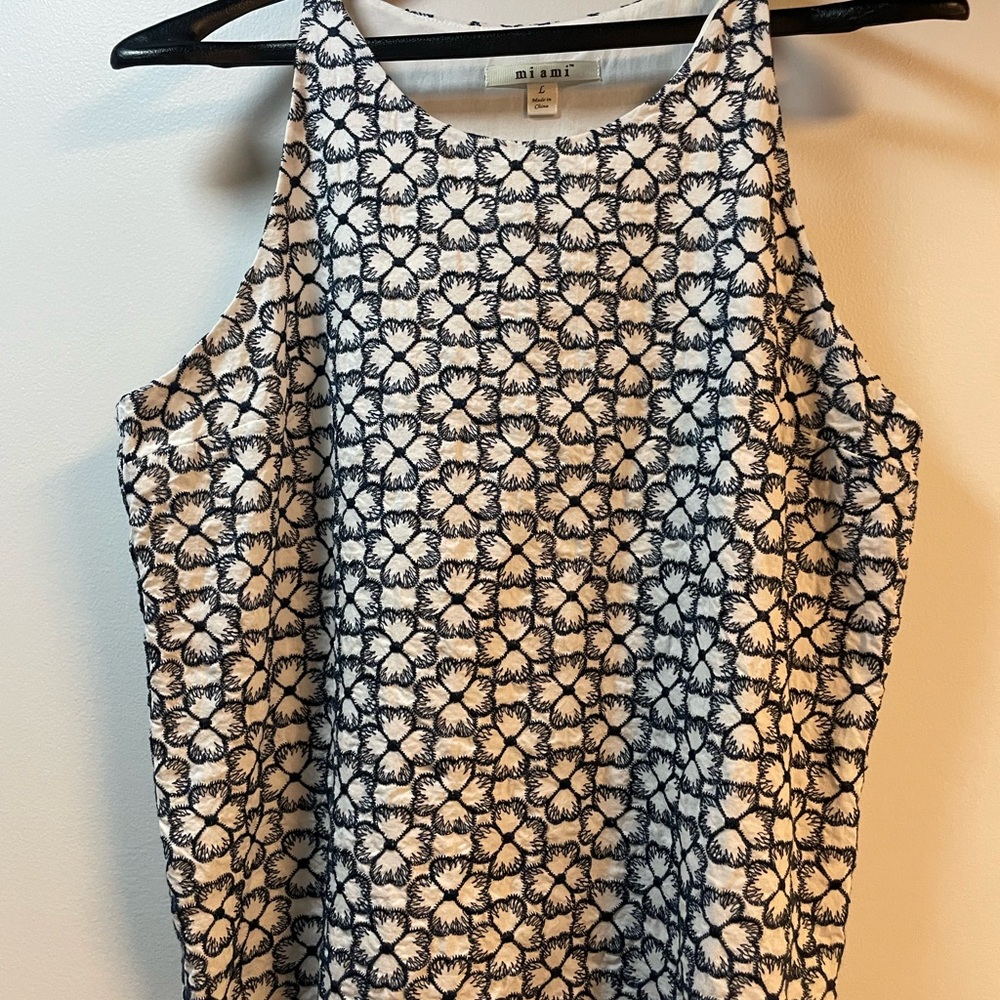 Dark Navy and White Women's Embroidered Tank Top from Francesca’s by Miami